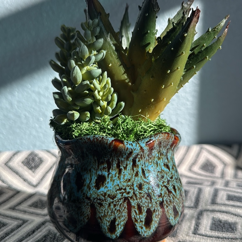 Artificial Succulents in a Blue 💙Glazed Pot